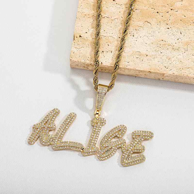 ネックレス メンズ レディース 欧米スタイル 全面ジルコニア 筆記体 アルファベット ヒップホップ ペン..