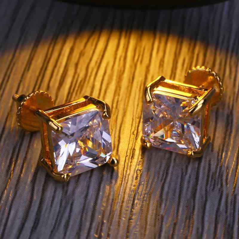 By Color - ピアス 金メッキ スクエア キュービックジルコニア マイクロセッティング 8mm 6mm 4mm ゴールド シルバー ヒップホップ ストリート系 個性的 アクセサリー