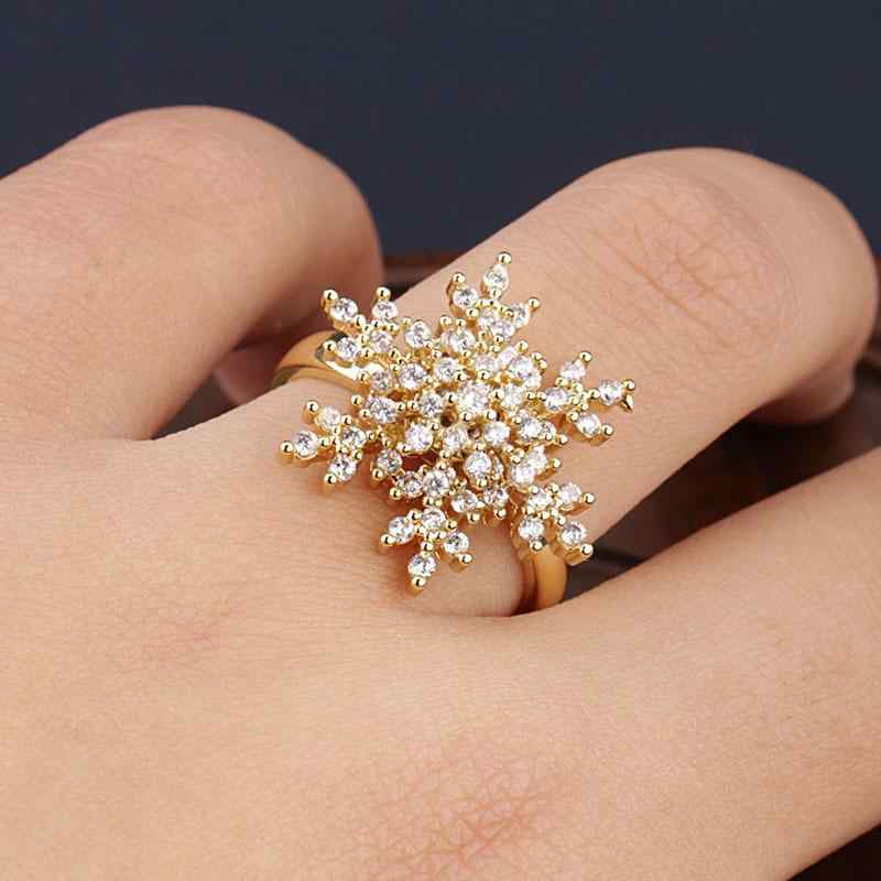 指輪 フリーサイズ オープンリング 回転式 雪の結晶 ジルコニア きらめく ラインストーン かわいい おしゃれ 韓国ファッション ロマンチック 合金製(4)