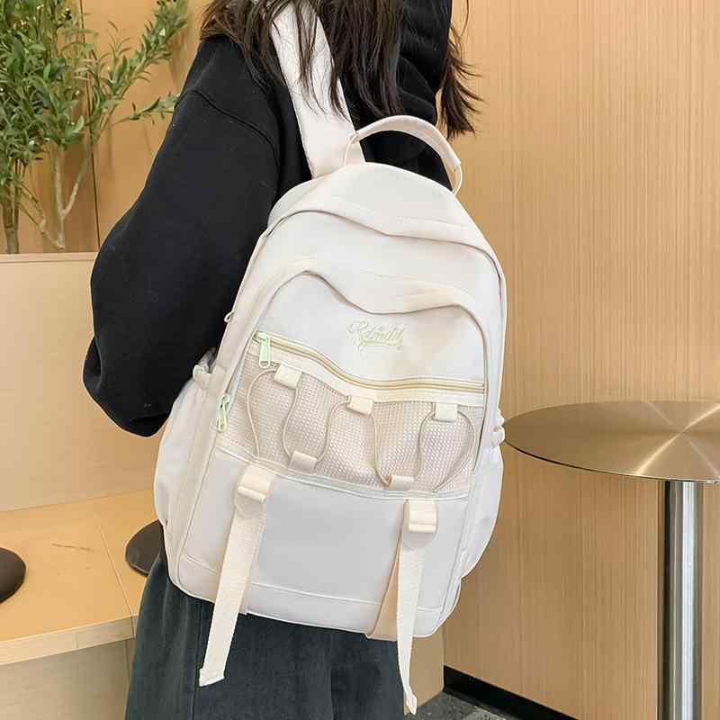 リュックサック 男女兼用 中高生 通学バッグ 防水 軽量 負担軽減 脊椎保護 クッション入りショルダーベルト A4サイズ対応 無地 韓国風 スクールスタイル おしゃれ ホワイト ブラック カーキ ナイロン素材 ストリート系 カジュアル