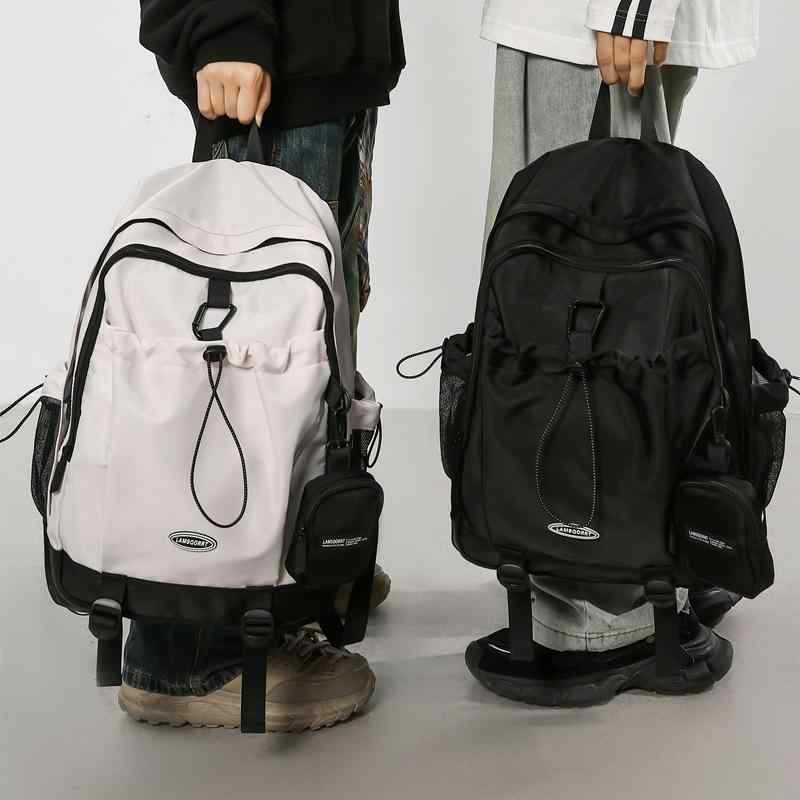 リュック メンズ 通気 防水 軽量 丈夫 負担軽減 大学生 中高生 通勤 通学 旅行 PC収納 A4対応 大容量 シンプル 個性的 ストリート ナイロン 配色切り替え 黒 白 グレー