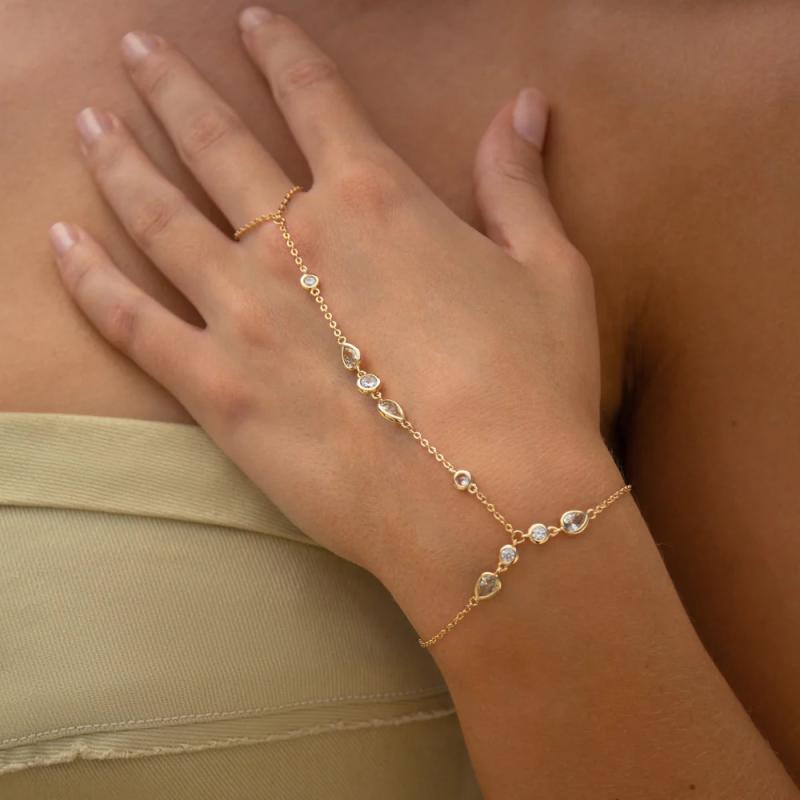 フィンガーブレスレット レディース ラインストーン 指輪一体型 シンプル 高級感 春夏 おしゃれ 万能 ..