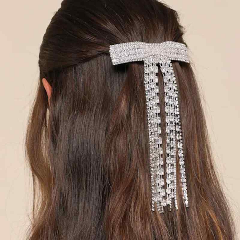 ヘアアクセサリー レディース 欧米風 大ぶり ジルコニア フリンジ リボン バレッタ...
