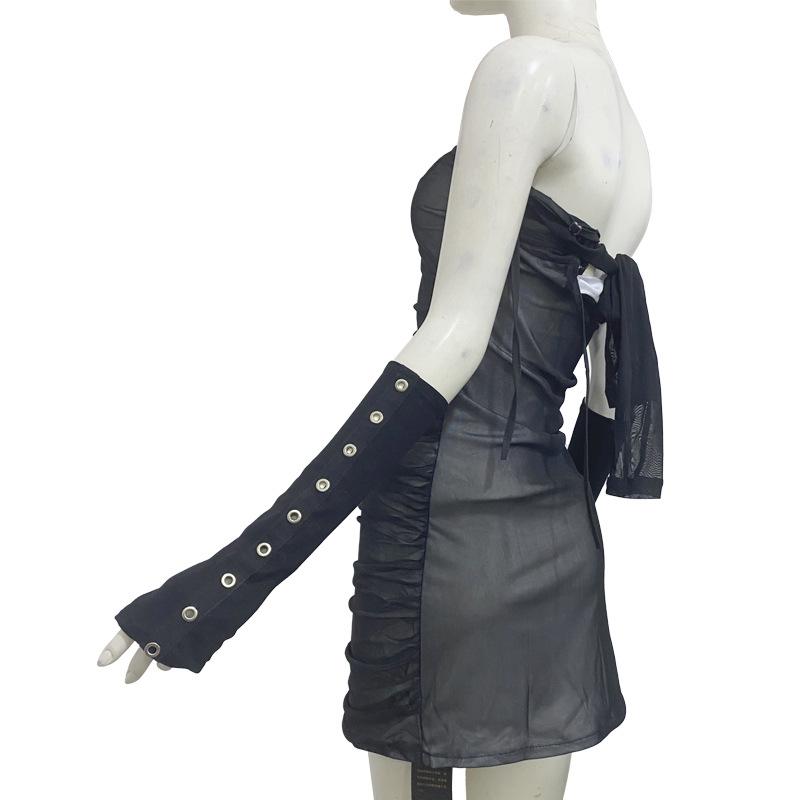 アームカバー メンズ レディース UVカット 日焼け防止 コットン ハーフフィンガー パンク ゴシック バイカー ストリート 原宿系 個性的 黒