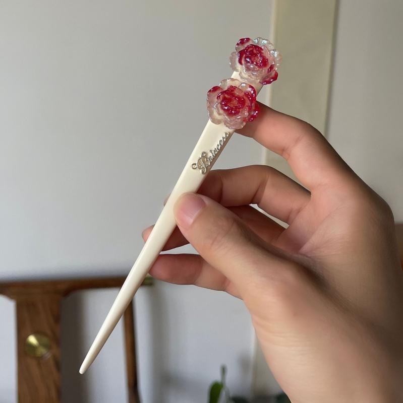 かんざし レディース 高級感 薔薇 ローズ 牛骨製 新中国風 レトロ スイート まとめ髪 普段使い デイリー 髪飾り ヘアアクセサリー 簪 レッド グリーン