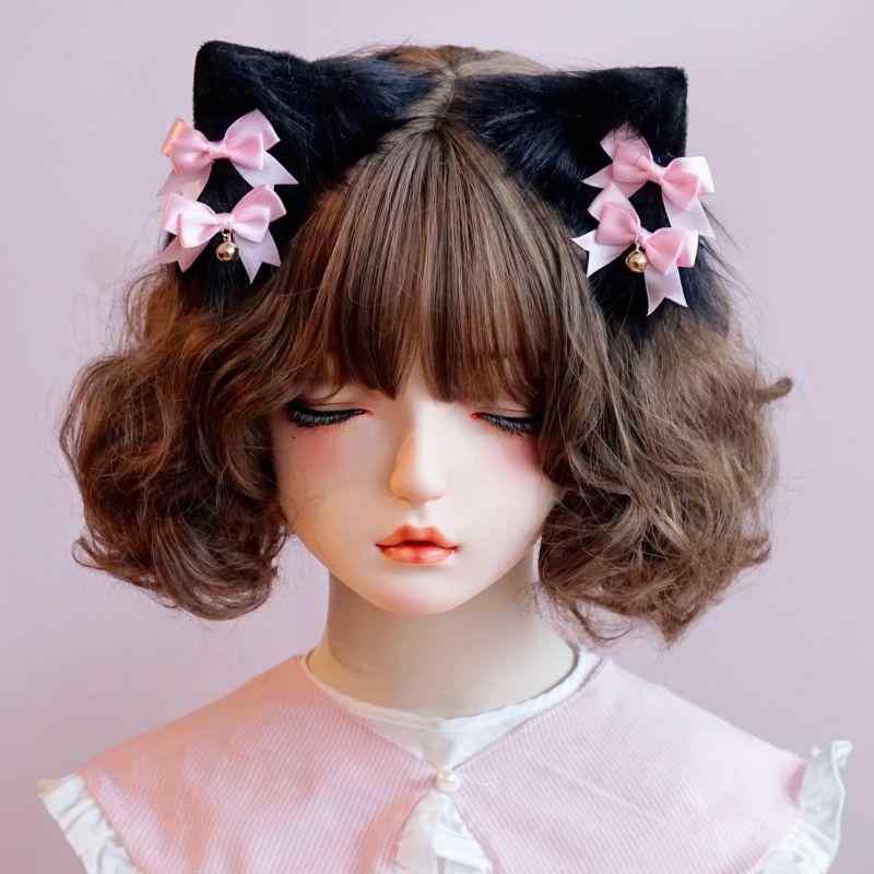 ヘアクリップ レディース ハンドメイド ふわふわ フェイクファー 猫耳 リボン かわいい ゆめかわ ロリ..