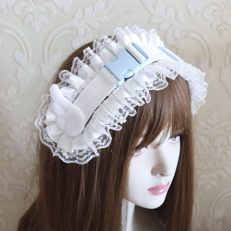 ヘアアクセサリー レディース 地雷系 量産型 サブカル ロリータ ハラジュク系 羽根付き カチューシャ ヘッドバンド 手作り プリーツ バイカラーデザイン(x2)