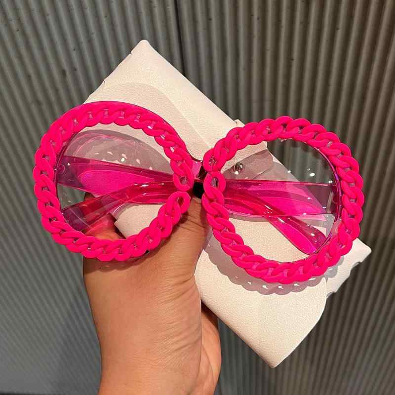 眼鏡 レディース ブルーライトカット 度付き対応 欧米風 大ぶり 丸型 チェーンフレーム レトロ モード Y2Kスタイル 個性派 パンク ヒップホップ インスタ風 大顔向け ファッションアイテム(4)