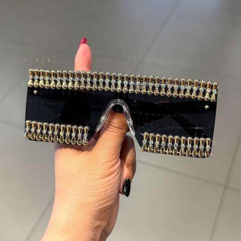 サングラス レディース 個性派 フレームレス 一体型レンズ UV400カット 高級感 ラグジュアリー レトロ カットリム SNS映え おしゃれ ファッション ドライブ イベント パーティー