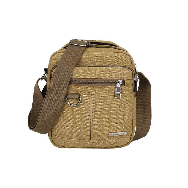 ショルダーバッグ メンズ 帆布 斜めがけバッグ レトロ カジュアル 多機能 大容量 縦型 スクエア ファスナー開閉 携帯スマホ収納ポケット 通勤 通学 普段使い ミドルサイズ 無地 カーキ 黒 ブラウン