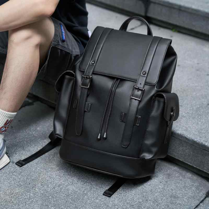 リュックサック メンズ 防水 大容量 16インチPC対応 ビジネス 通勤 通学 PUレザー バックパック 男性用 黒 ブラック おしゃれ 普段使い カジュアルスタイル A4対応