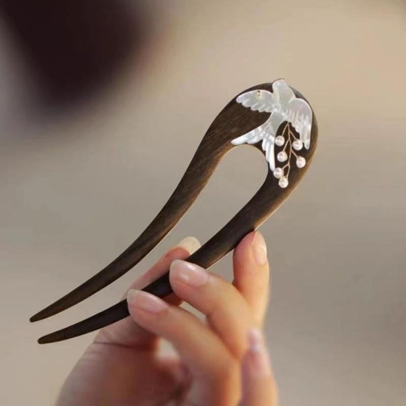 かんざし レディース 檀木製 U字型 二本足 シンプル 上品 高級感 新中華風 レトロ 和装 着物 浴衣 まとめ髪 普段使い オフィス