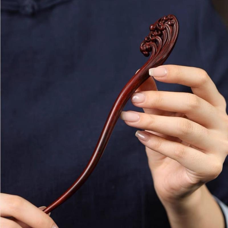 かんざし レディース 紫檀 天然木製 木蓮 花モチーフ 中華風 和モダン シンプル 上品 髪飾り まとめ髪 ..