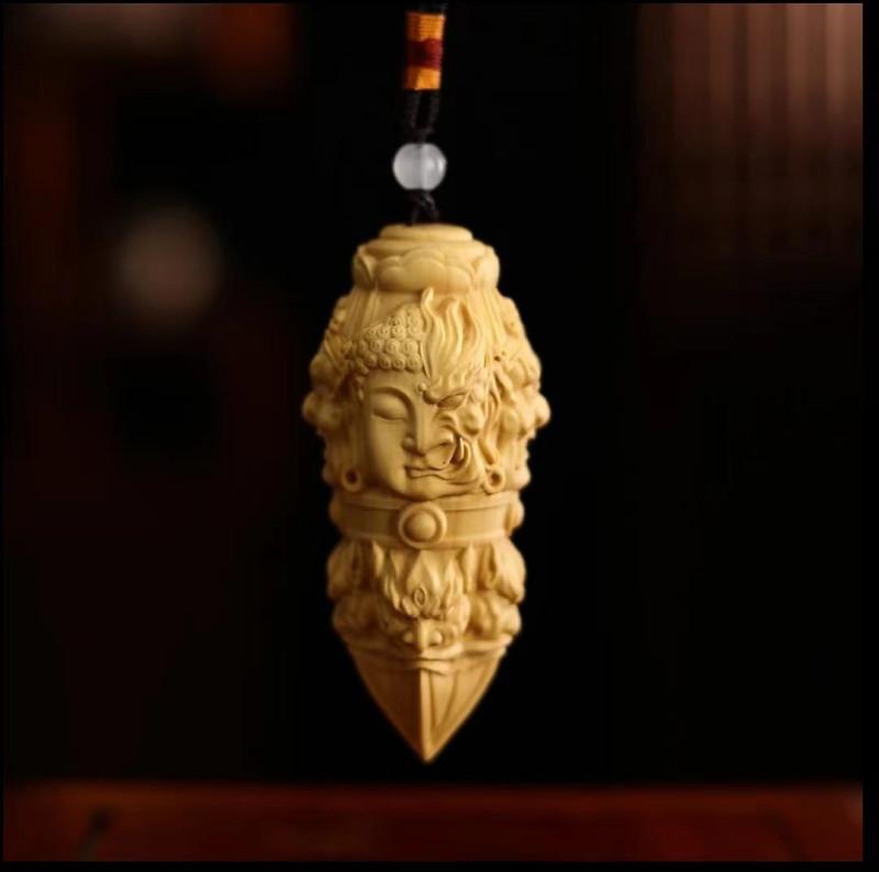 お守り メンズ 大黒天 金剛降魔杵 柘植木彫り 開運 厄除け 縁起物 手持ち 掌サイズ 携帯用 車用 ストラップ キーホルダー アジアン風