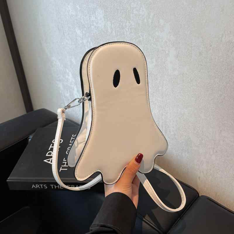 ショルダーバッグ レディース ハロウィン ゴースト おばけ モチーフ 斜め掛け 肩掛け PUレザー ファスナー開閉 遊び心 ユニーク 個性的 中サイズ 普段使い かばん