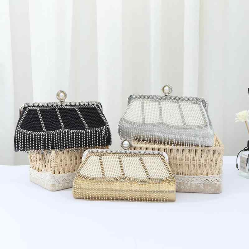 パーティーバッグ レディース 高級感 タッセル ラインストーン 結婚式 二次会 披露宴 お呼ばれ フォーマル クラッチ イブニング チャイナドレス 和装 おしゃれ 上品 PUレザー ゴールド シルバー ブラック