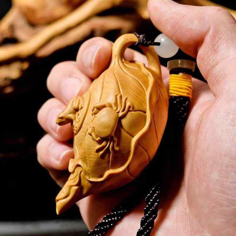 置物 黄楊木彫刻 壺型 蟹 天下を制す オブジェ 茶寵 手持ち 掌玩物 財運招来 商売繁盛 ラッキーアイテム 八方招財 開運 風水 インテリア アジアン雑貨 ギフト プレゼント