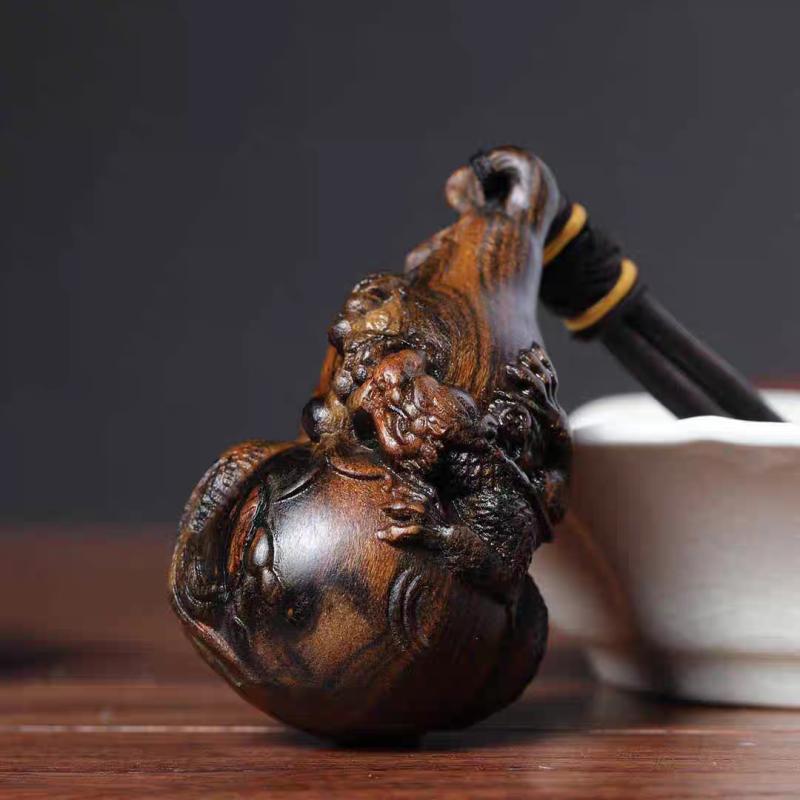 開運置物 縁起物 子孫繁栄 沈香木 昇龍 ひょうたん 精巧 木彫り アジアン 車用吊り飾り 手持ち飾り 携..