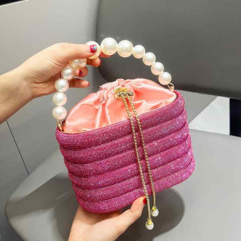 バッグ レディース 女性用 キラキラ ラインストーン パール チェーン パーティーバッグ イブニングバッグ 結婚式 二次会 お呼ばれ フォーマル ハンドバッグ ショルダーバッグ 手提げ 肩掛け ハンドメイド 欧米風 バケットバッグ