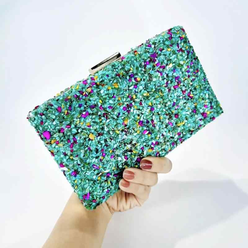 クラッチバッグ レディース クリスタルストーン装飾 ピーコックブルー スマホ収納 パーティー 結婚式 ..