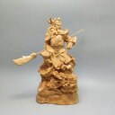 置物 崖柏木彫 昇龍関羽像 12cm 商売繁盛 金運上昇 開運 縁起物 手彫り リビング 玄関 オフィス 卓上 インテリア 飾り オブジェ プレゼント ギフト