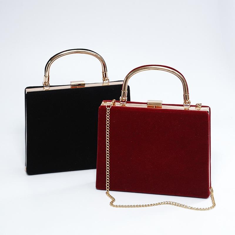 バッグ レディース パーティーバッグ フォーマル 結婚式 二次会 謝恩会 ハンドバッグ ショルダーバッグ クラッチバッグ 2way ベロア チェーン ボックス型 上品 エレガント 欧米風 レトロ お呼ばれ セレモニー