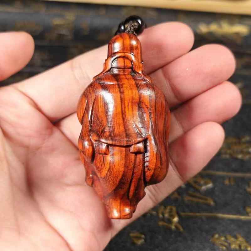 置物 7cm 小葉紫檀 財神様 無垢材 手作り 工芸品 インテリア 飾り 商売繁盛 金運アップ 開運 縁起物 玄関 リビング 書斎 プレゼント アジアンテイスト