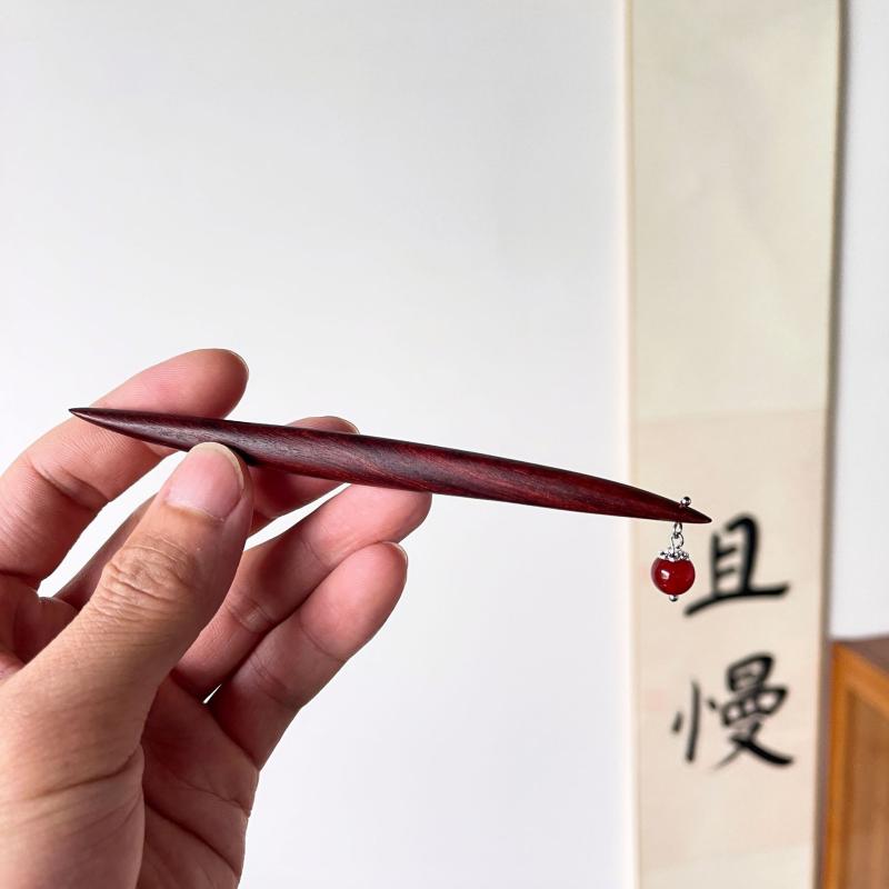 かんざし レディース 紫檀 木 天然玉石 レトロ 手作り オリジナルデザイン ミニマル シンプル しずくモチーフ 二又 ショート 髪飾り 和装小物 浴衣 着物