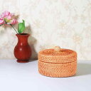 収納ボックス ラタン製 手編み 蓋付き 丸型 卓上 小物入れ 整理ケース おしゃれ コンパクト 茶筒 茶葉容器 ナチュラル インテリア雑貨