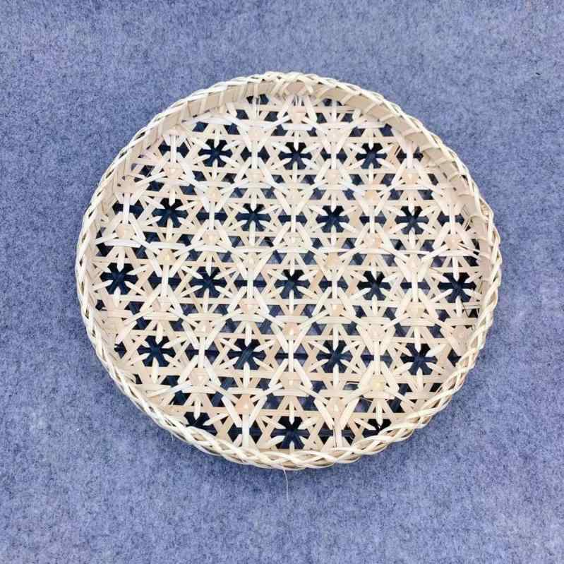 トレイ 中国風 竹製 手編み 透かし編み 円形 丸型 お菓子入れ デザート皿 壁掛け インテリア雑貨 ウォ..