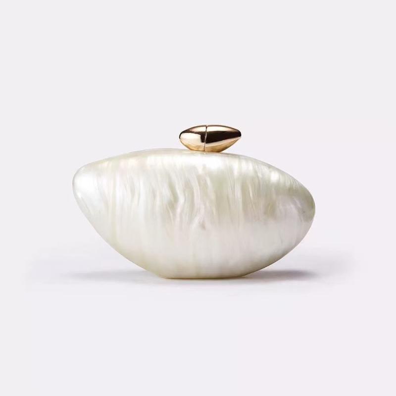 バッグ レディース アクリル ストーン柄 光沢 マグネット開閉 卵型 オーバル型 2WAY ショルダーバッグ ..