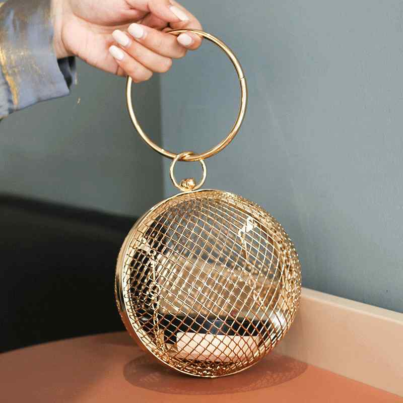 バッグ レディース メタルメッシュ ボール型 チェーン 手提げ 肩掛け クラッチ 3WAY 内ポケット付き ハ..