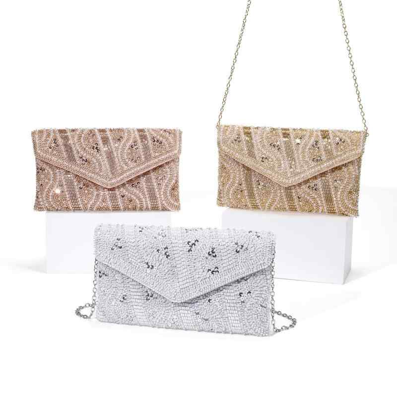 バッグ インド ビーズ刺繍 スパンコール 凝った細工 ヴィンテージ風 封筒型 クラッチバッグ イブニング..