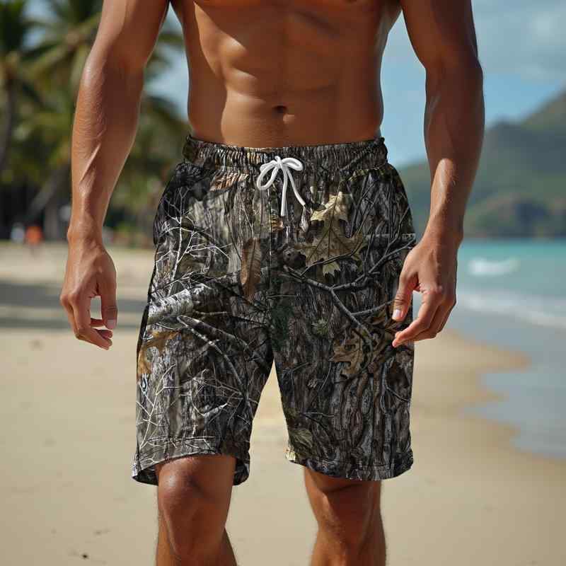 ビーチパンツ メンズ 男性用 レトロ 迷彩 3Dプリント おしゃれ カジュアル スイムショーツ 海パン ストレッチ 速乾 春夏 レジャー スポーツ 水陸両用