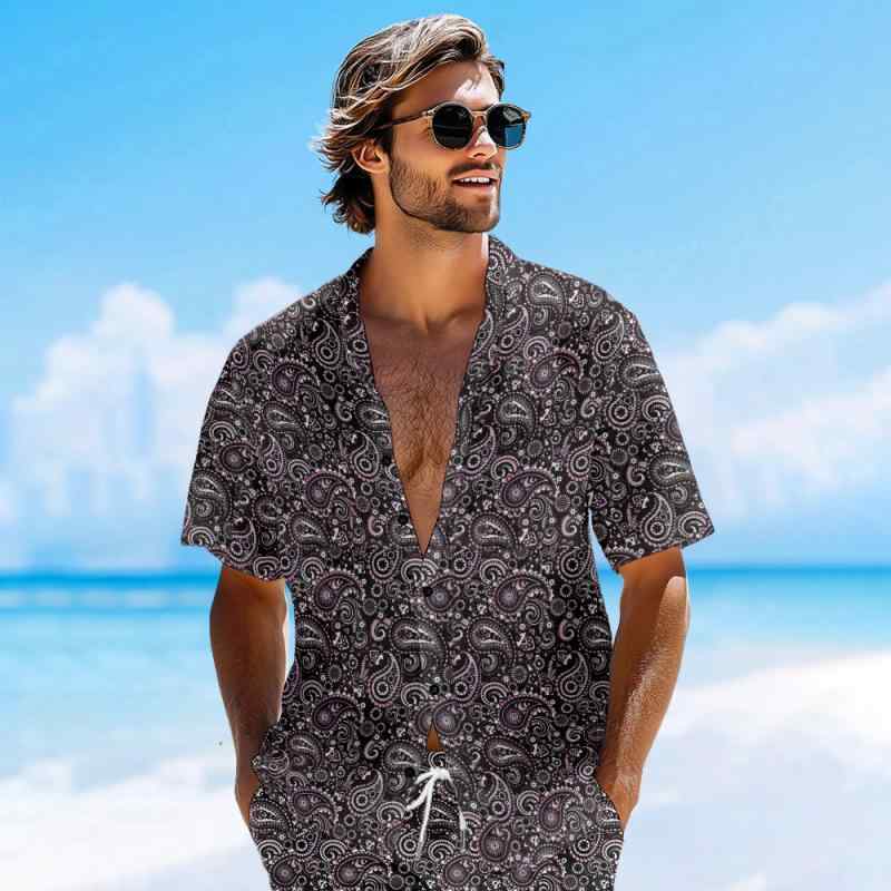 アロハシャツ メンズ 通気性抜群 ストレッチ素材 薄手 ゆったり ルーズフィット ハワイアン ビーチ リゾート 開襟 半袖 ボタン 総柄 洗濯可能 部屋着 カジュアル
