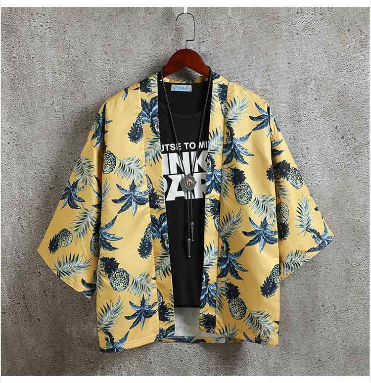 羽織り メンズ レディース 和風 中国風 レトロ ダーク 浮世絵柄 ゆったり 七分袖 カーディガン 防シワ加工 夏物 コットン シフォン 普段着 部屋着 カジュアル