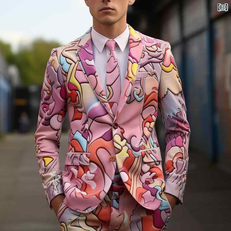 スーツ メンズ 男性用 デジタルプリント 総柄 光沢感 スリムフィット セットアップ ジャケット スラックス パーティー ステージ衣装 ダンス クラブ イベント 通気性 ウォッシャブル オールシーズン ストリート