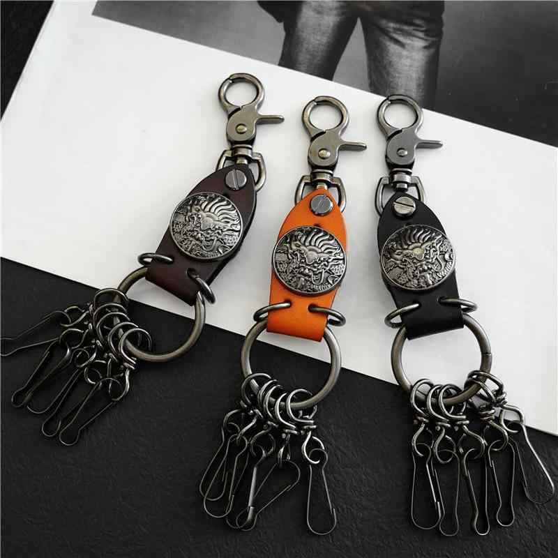 キーホルダー メンズ 上質 ベジタブルタンニンレザー 牛革 スカル レトロ ワイルド キーリング バッグ..