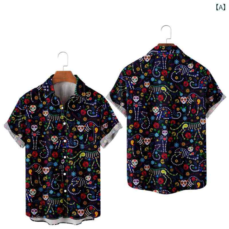 シャツ メンズ 春夏 半袖 ポリエステル ウォッシャブル アート レトロ 猫柄 デジタルプリント ゆったり カジュアル リラックス 普段着 リゾート 旅行 オープンカラー