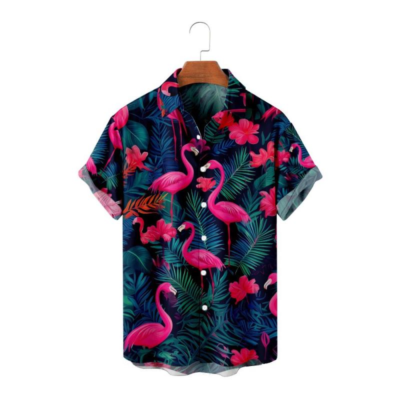 Tシャツ メンズ フラミンゴ柄 3Dプリント ゆったり ゆるT 接触冷感 カジュアル リゾートスタイル 半袖 ..