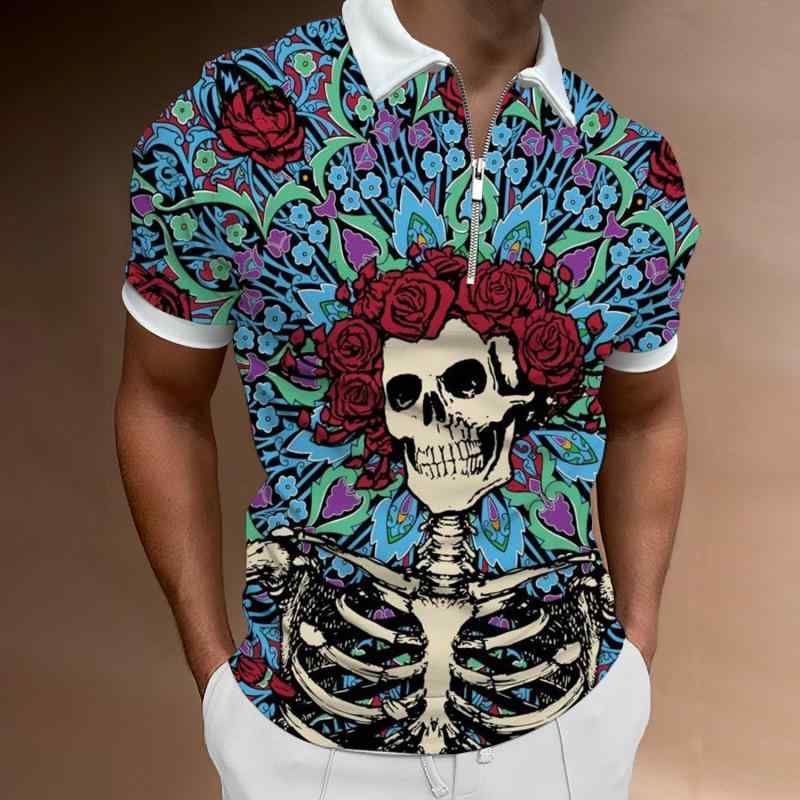 ポロシャツ メンズ 3Dデジタルプリント 速乾 半袖 ゆったり カジュアル ジップアップ ポロ襟 ライオン柄 ポリエステル混紡 春夏 トップス