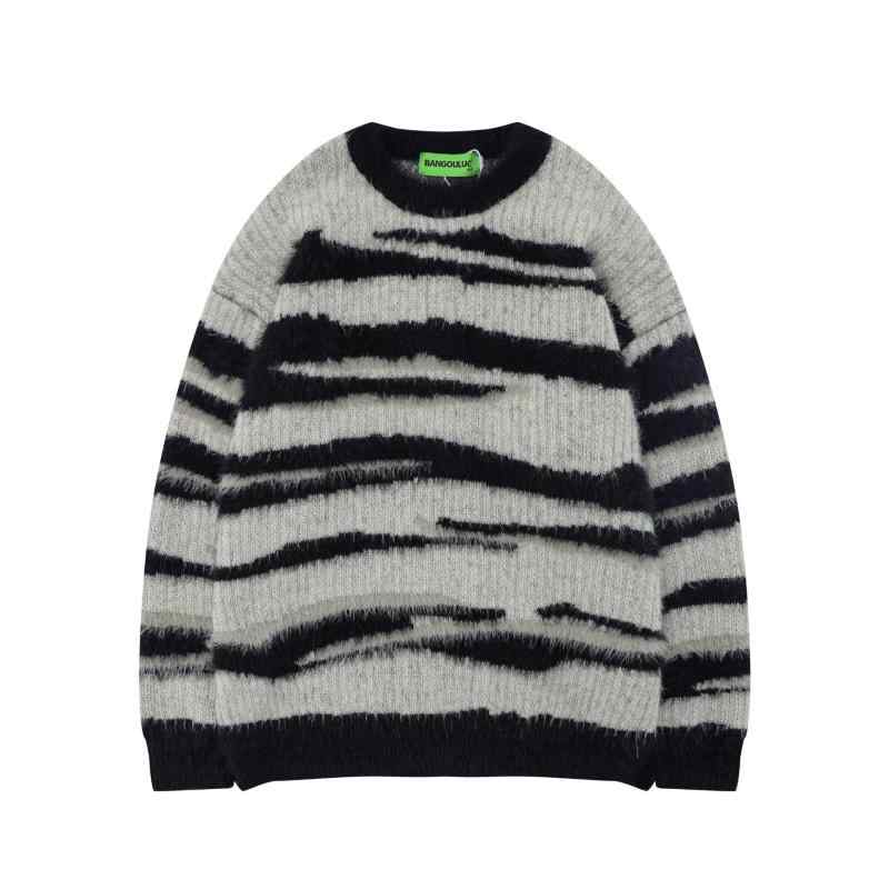 ニット メンズ レディース 男女兼用 ハイストリート アメリカンカジュアル 配色切り替え 波柄 ジャガード織り ふわふわ クルーネック 長袖 ゆったり ルーズフ...
