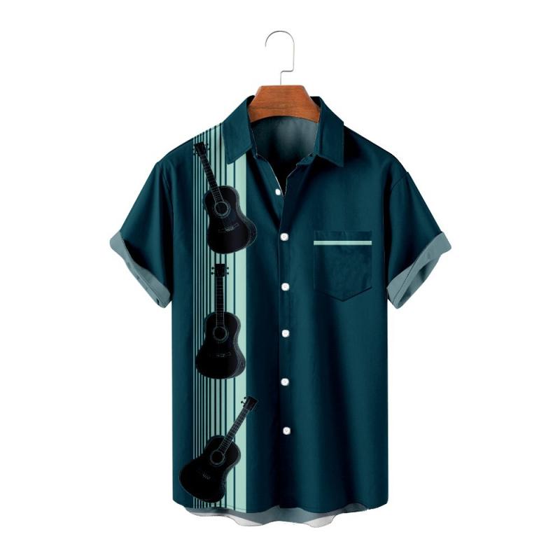 Tシャツ メンズ 抗菌加工 ポリエステル素材 ゆったり クルーネック 半袖 カジュアル 春夏 リゾート ビーチ 音楽楽器 3Dデジタルプリント