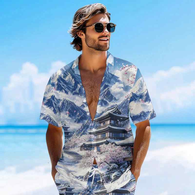 シャツ メンズ 男性用 通気性 洗濯可能 薄手 ゆったり 大きいサイズ ビッグサイズ 春夏 欧米 ストリート 原宿風 ハワイアン ビーチ リゾート カジュアル 花柄 アロハシャツ 開襟 半袖 ボタン付き