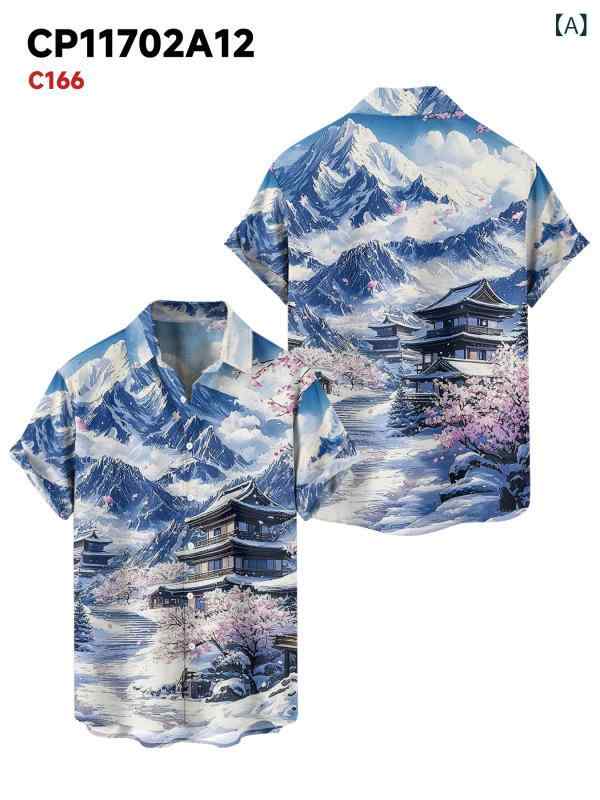 シャツ メンズ 男性用 通気性 洗濯可能 薄手 ゆったり 大きいサイズ ビッグサイズ 春夏 欧米 ストリート 原宿風 ハワイアン ビーチ リゾート カジュアル 花柄 アロハシャツ 開襟 半袖 ボタン付き