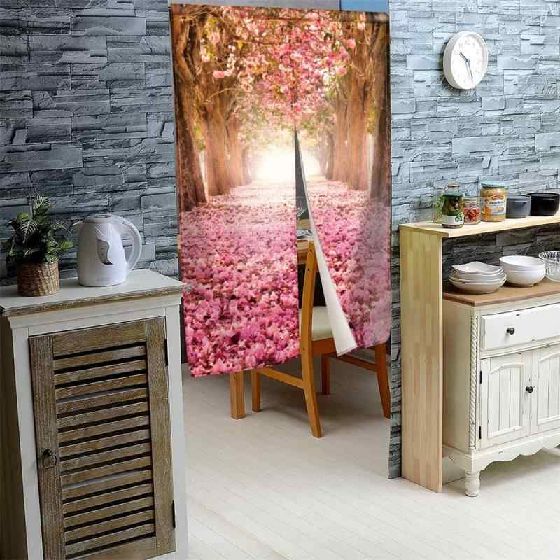 のれん ピンク 桜 和風 和モダン 布製 ポリエステル 目隠し 間仕切り 風よけ 冷暖房効率アップ 風水 おしゃれ 玄関 キッチン 寝室 リビング 書斎 ショート丈