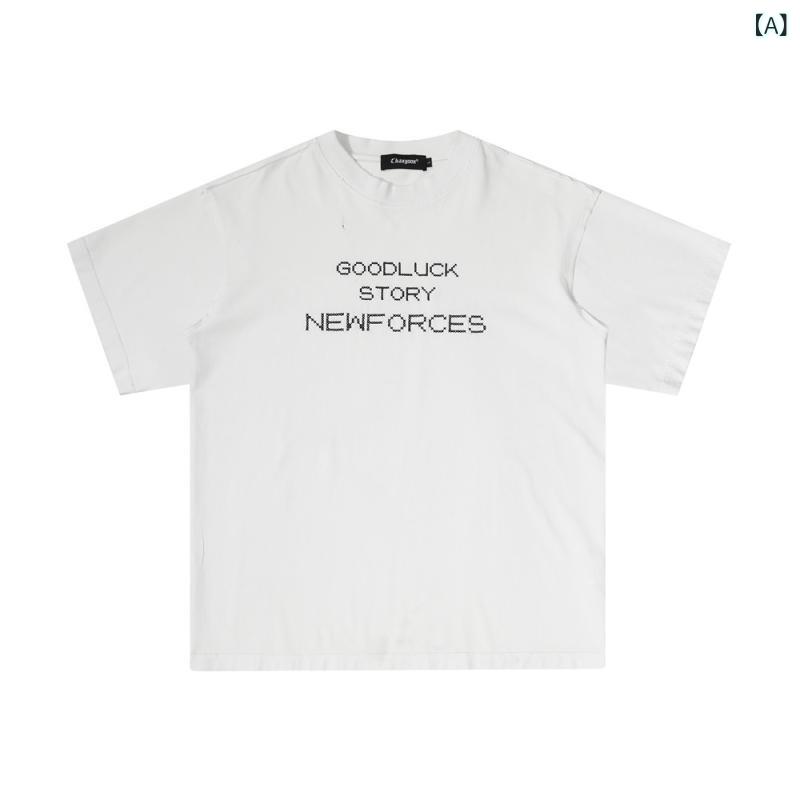 Tシャツ メンズ 半袖 裏返しデザイン 英字刺繍 オーバーサイズ クルーネック ストリート カジュアル アメカジ 夏 綿100% コットン100% 通気性 快適 部屋着 普段着 白 黒