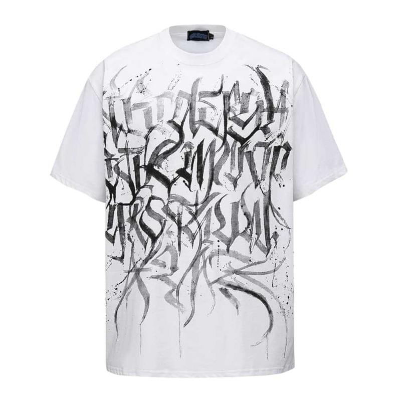 Tシャツ メンズ 半袖 ビッグシルエット オーバーサイズ ゆったり クルーネック 綿素材 通気性 グラフィティ ゴシック レタープリント ヒップホップ カジュアル ストリート系 アメリカン 春夏 普段着