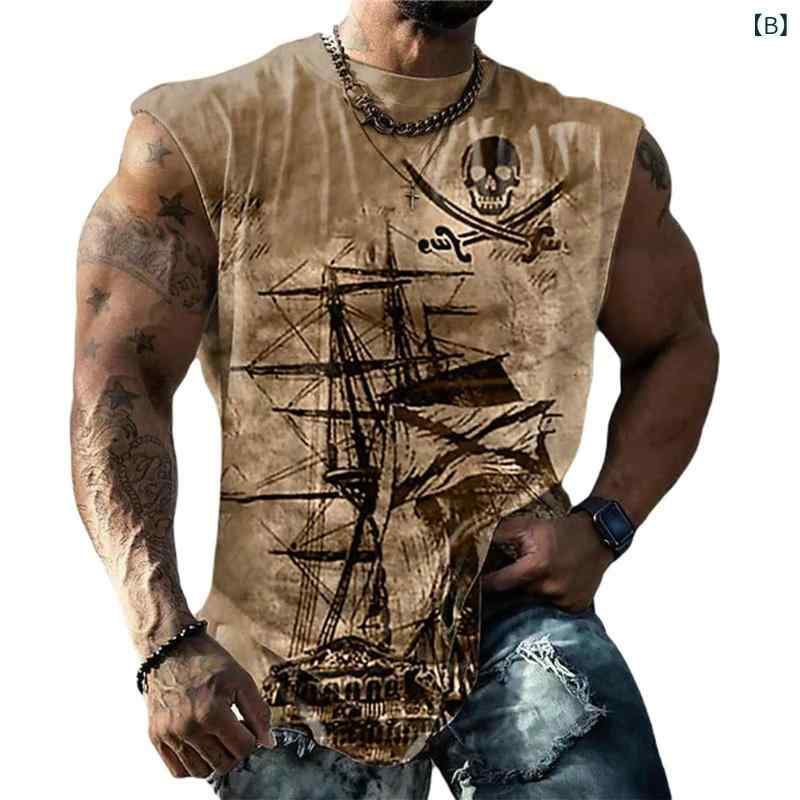 タンクトップ メンズ 吸汗速乾 通気性 スポーツ ゆったり 3Dグラフィックプリント コットンライク ポリエステル 春夏 トレーニング ジムウェア カジュアル ストリート