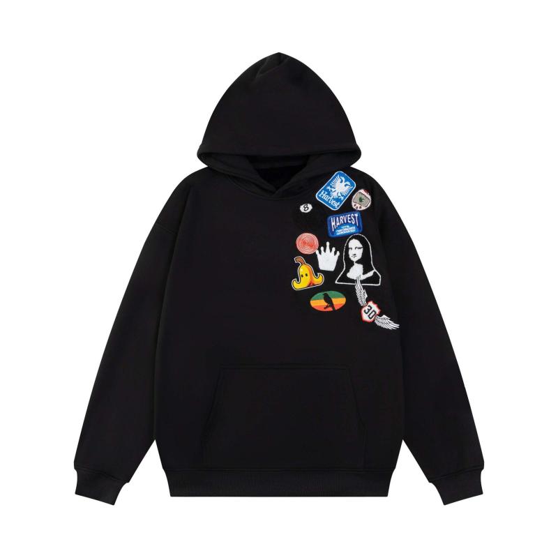 パーカー 男女兼用 裏起毛 プルオーバー ゆったり ルーズフィット オーバーサイズ ストリート系 カジュアル 長袖 コットン アメリカン キャラクター 刺繍 スウェット トレーナー 秋冬 黒 白 M L XL